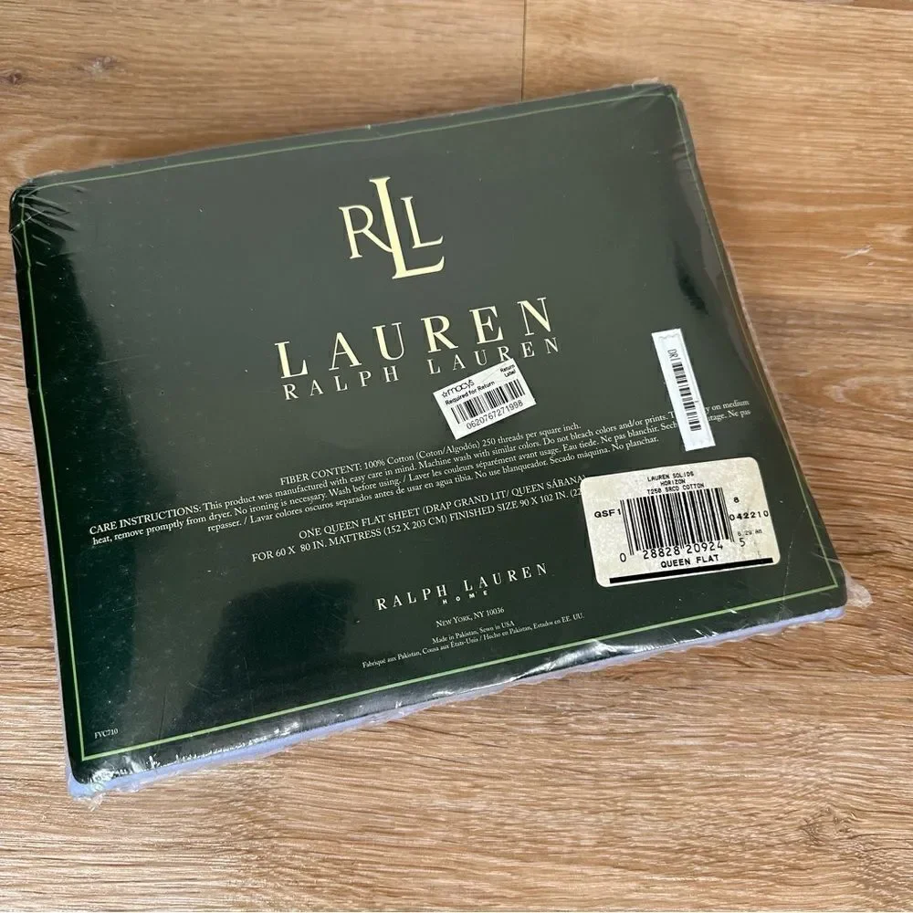 NWT Lauren Ralph Lauren Blue 100% Cotton 250 Thread Count Flat Sheet